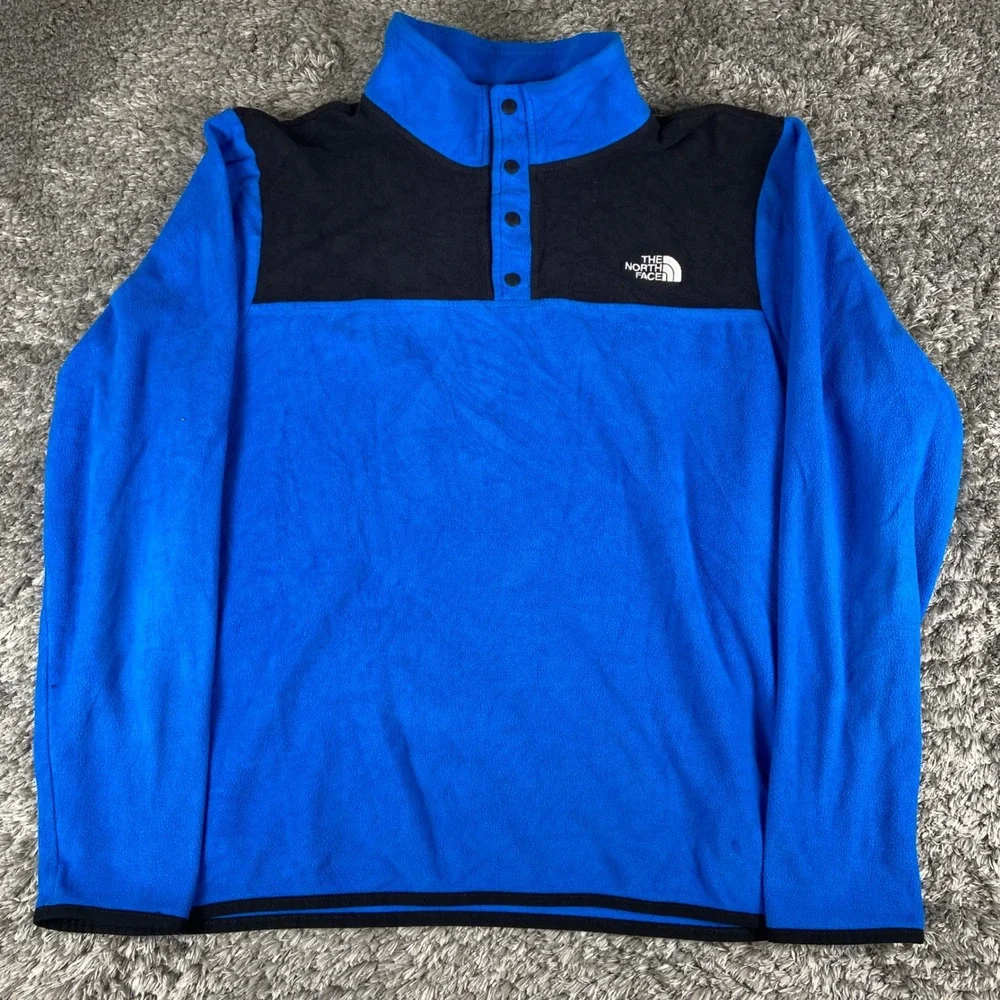 The North Face TKA Glacier Snap-Neck Pullover Mens L Blue Black Fleece Outdoors